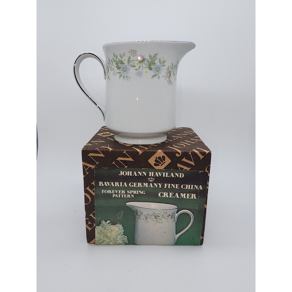 Johann Haviland Forever Spring Creamer Bavaria Germany Fine China Floral Silver